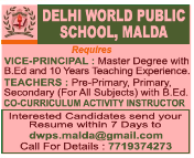 Vacancy open for Delhi World Public School, Malda